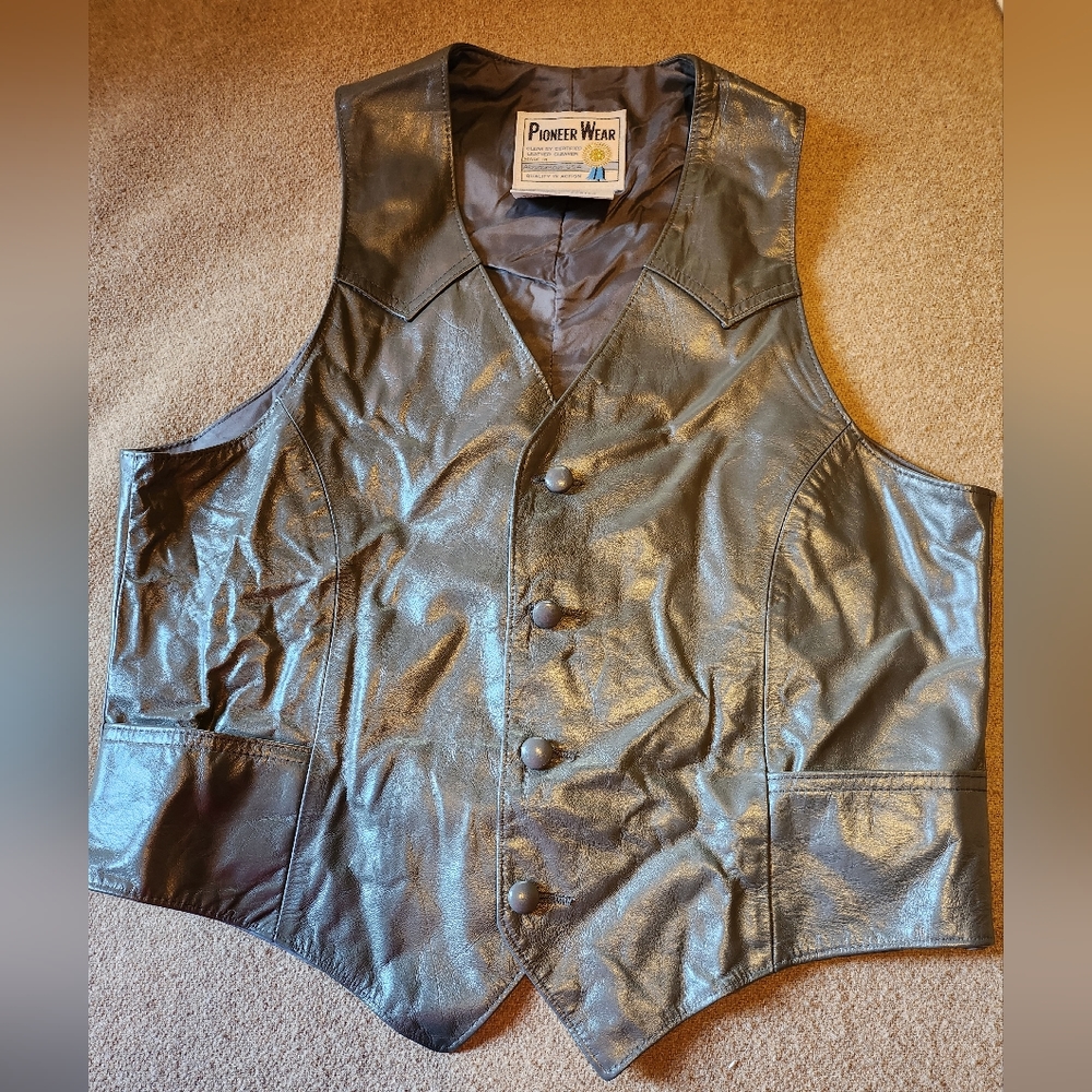 Pioneer Wear Vintage 80's Leather Vest Grey Gray size 40